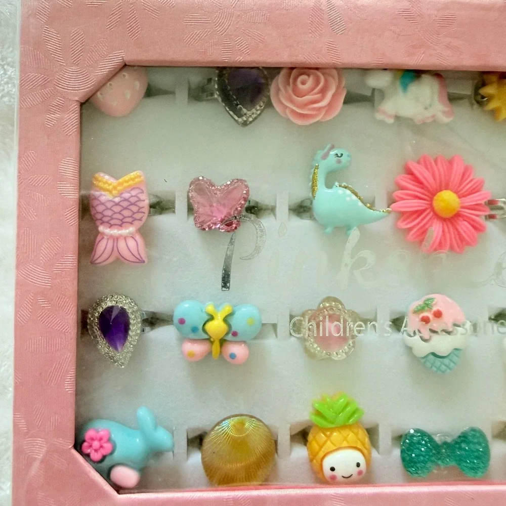PinkSheep Ring Set Kids One Size Multicolor 24pc Resin Alloy Whimsical Designs